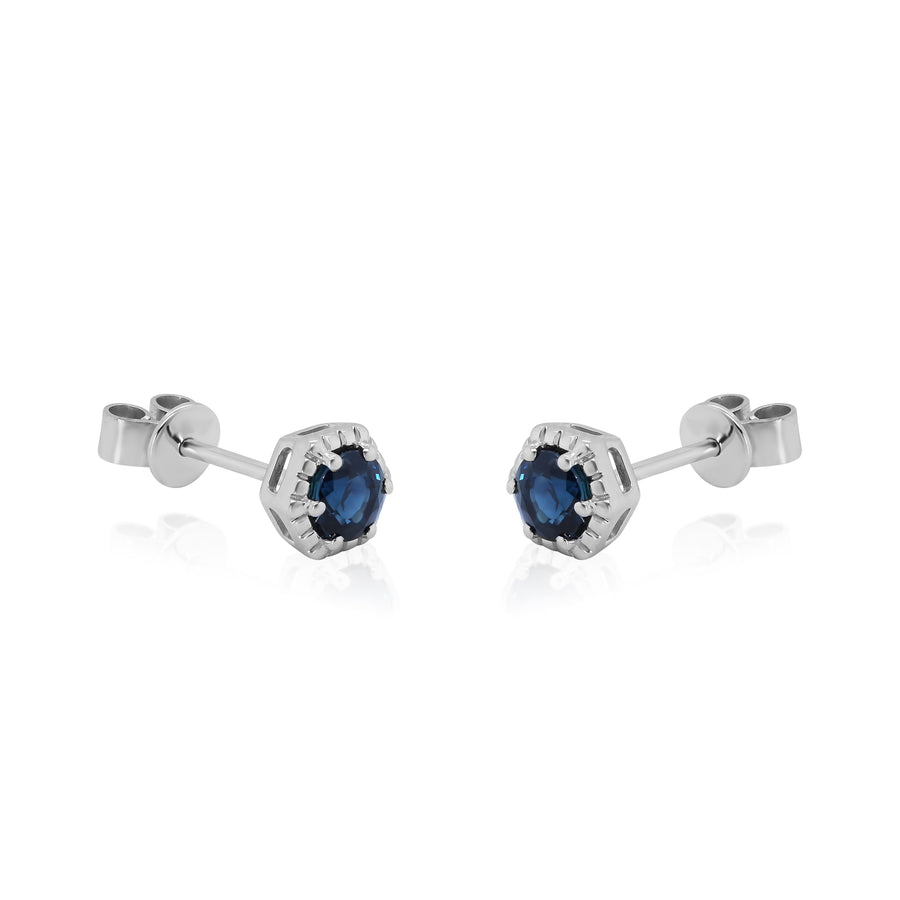 Flora 14K White Gold Round-Cut Ceylon Blue Sapphire Earrings