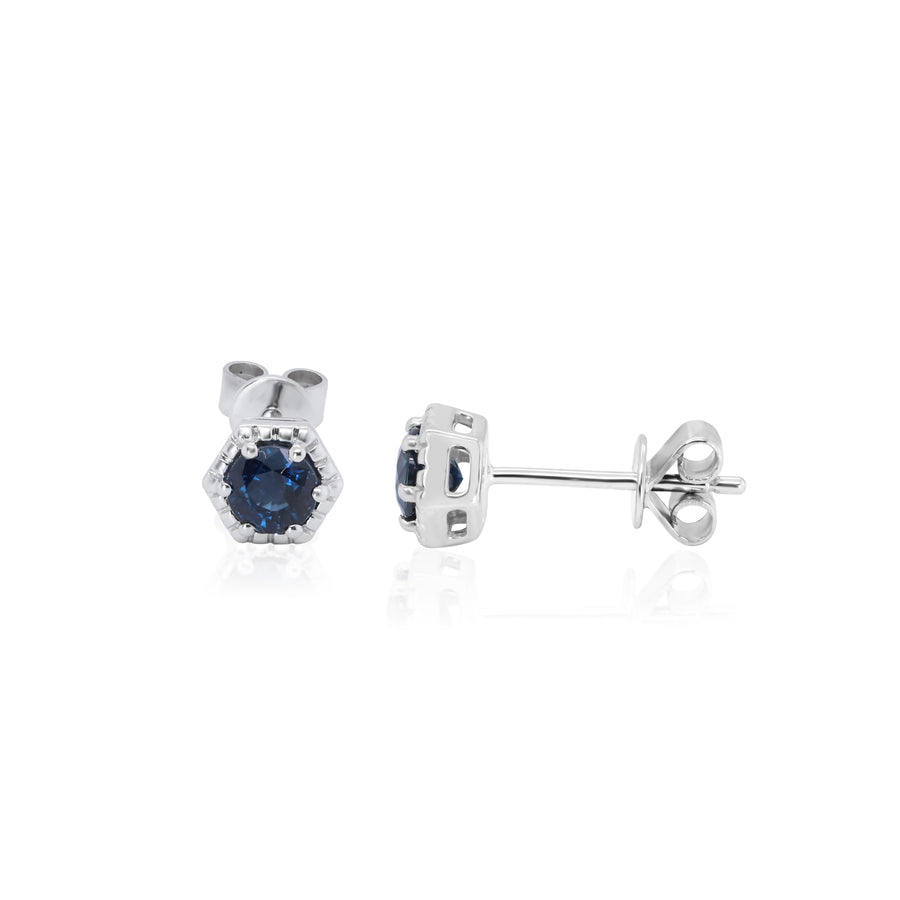 Flora 14K White Gold Round-Cut Ceylon Blue Sapphire Earrings