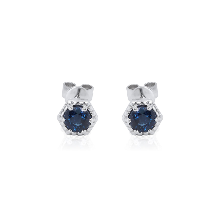 Flora 14K White Gold Round-Cut Ceylon Blue Sapphire Earrings