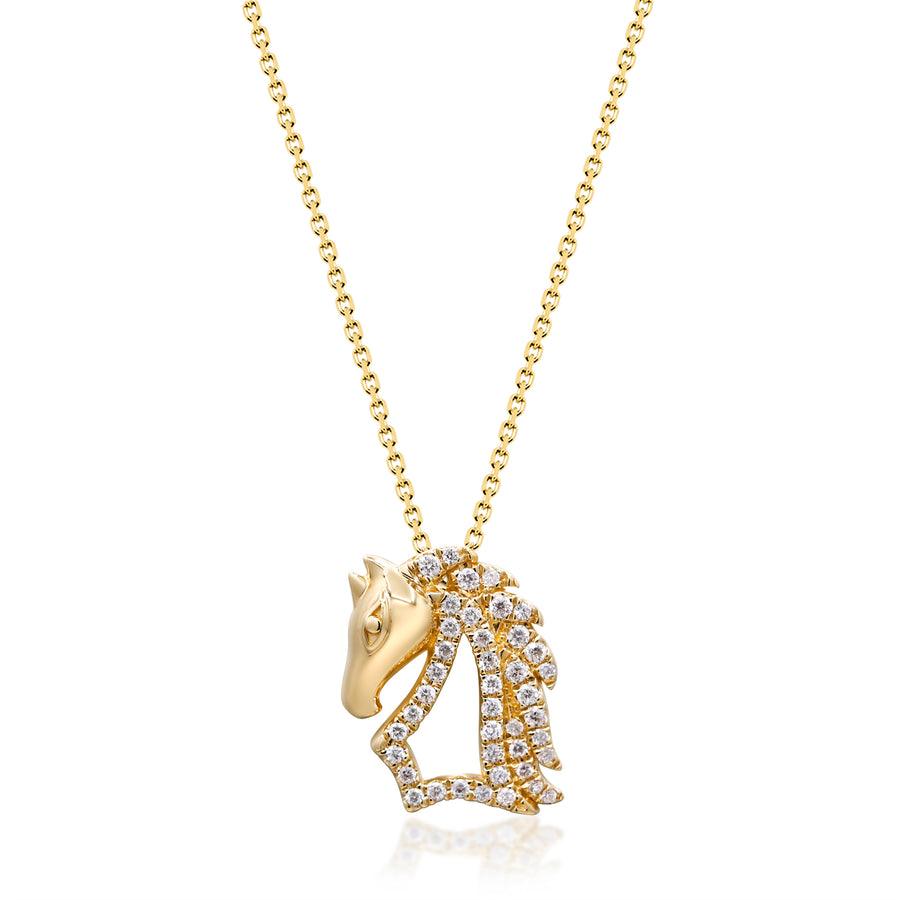 Gin and Grace in collaboration with Smithsonian Museum Collection presents power horse Pendant in 14K Yellow gold and Diamond for exclusive everyday look