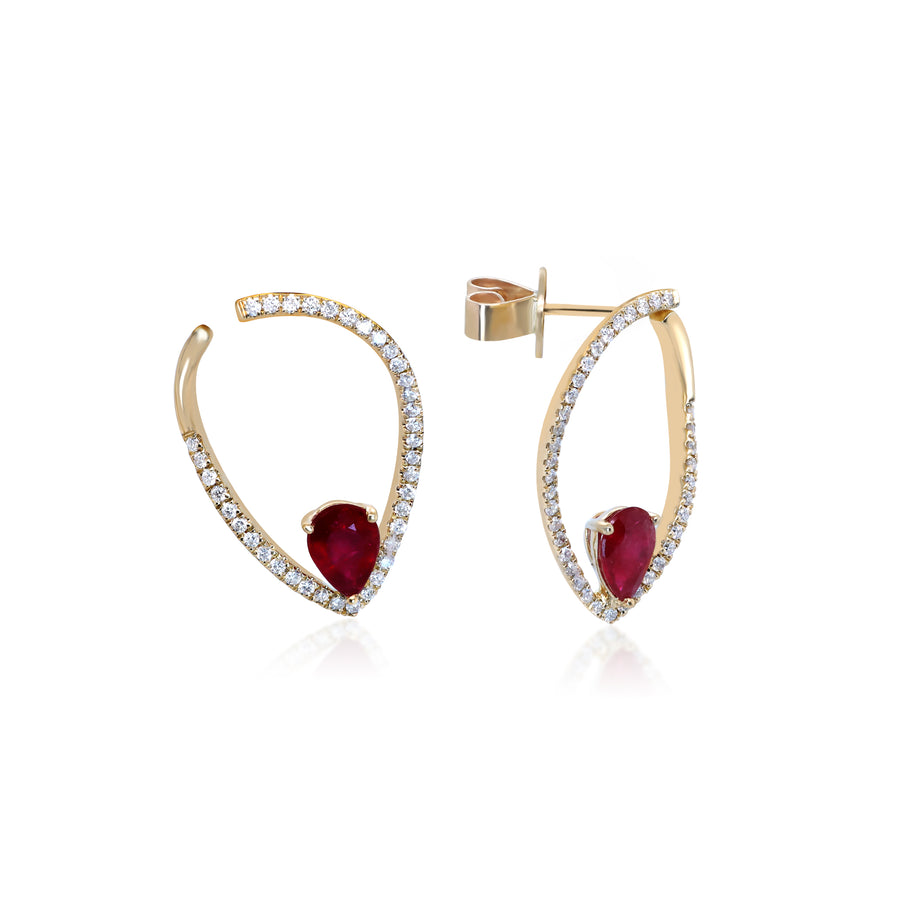 Ari 10K Yellow Gold Pears-Cut Mozambique Ruby Stud Earring