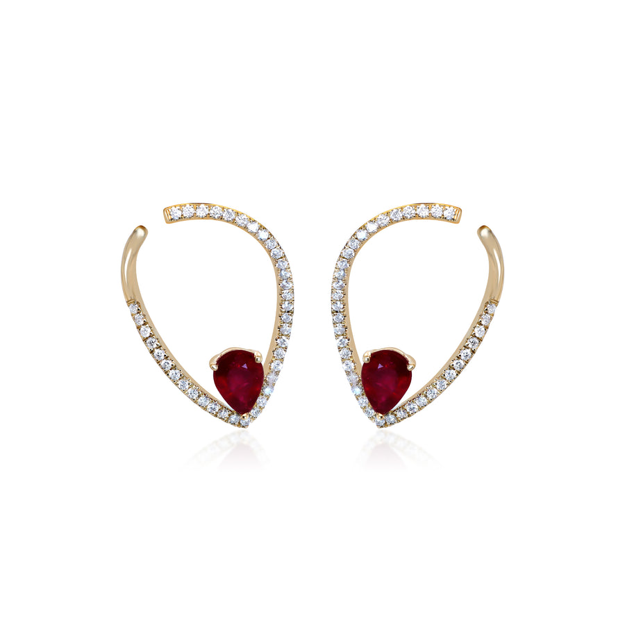 Ari 10K Yellow Gold Pears-Cut Mozambique Ruby Stud Earring