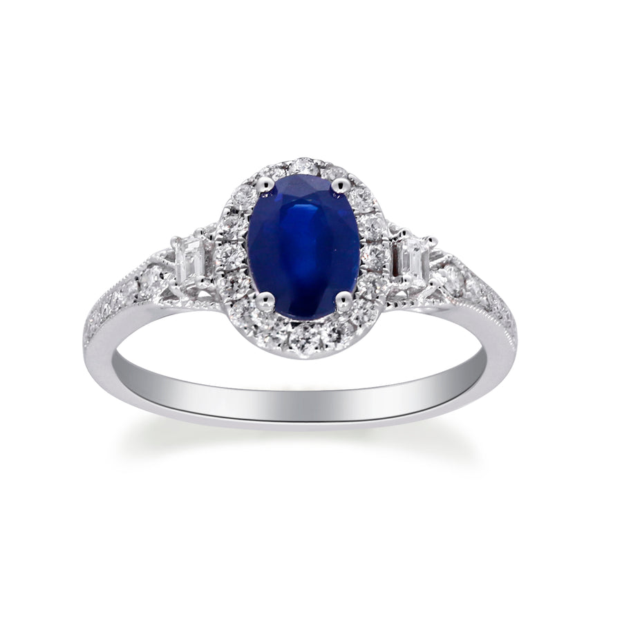 Elle 14K White Gold Oval-Cut Ceylon Blue Sapphire Ring