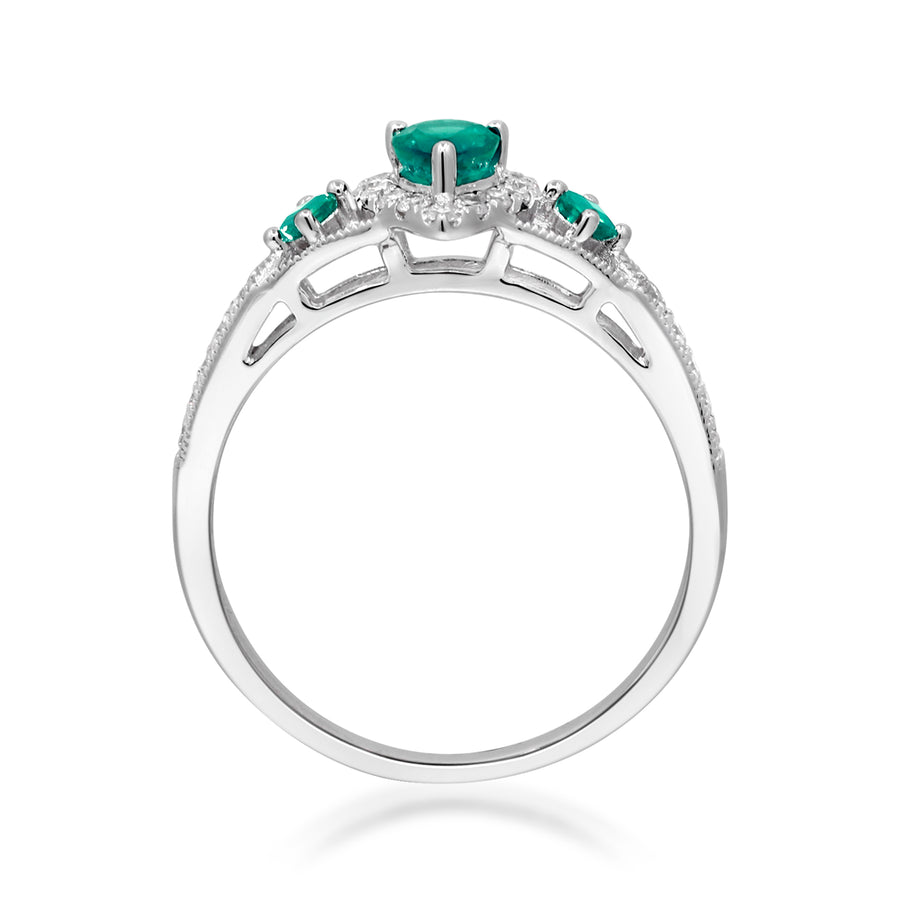 Exquisite Charm: Gia 14K White Gold Pear-Cut Natural Zambian Emerald Ring