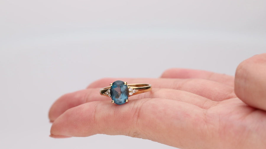 Blessing 10K Yellow Gold Oval-Cut Brazilian London Blue Topaz Ring