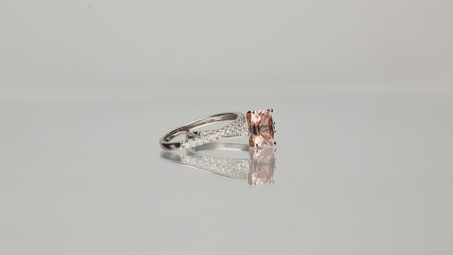 Azalea 14K Two-Tone Gold Cushion-Cut Madagascar Morganite Ring