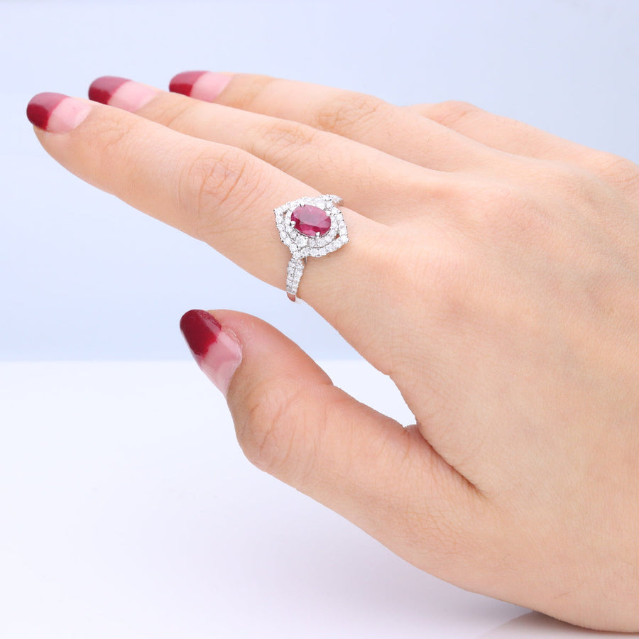 Adeline 14K White Gold Oval-Cut Mozambique Ruby Ring