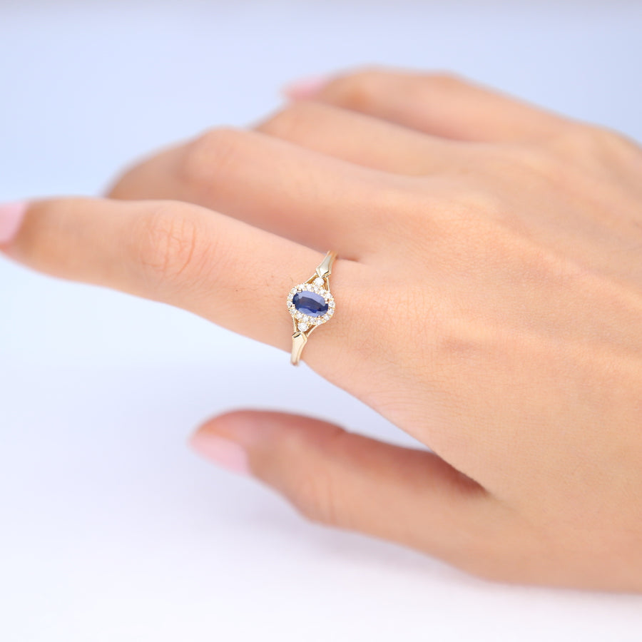 Kaydence 10K Yellow Gold Oval-Cut Ceylon Blue Sapphire Ring