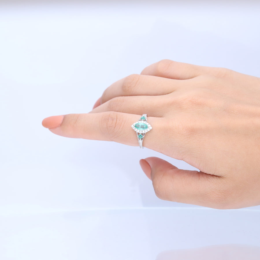 Enchanting Splendor: Annika 14K White Gold Marquise-Cut Natural Zambian Emerald Ring