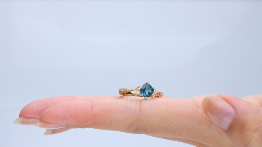 Aulani 10K Yellow Gold Cushion-Cut Brazilian London Blue Topaz Ring